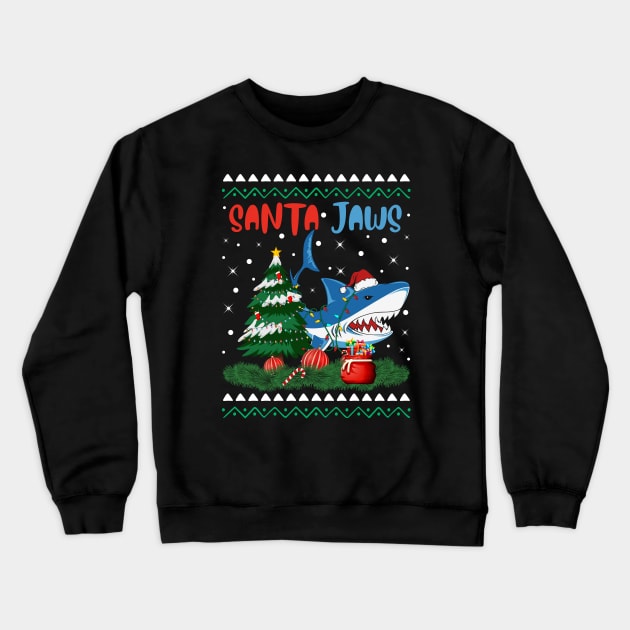 Santa Jaws Christmas Shark Tree Kids Boys Girls Crewneck Sweatshirt by nvqdesigns